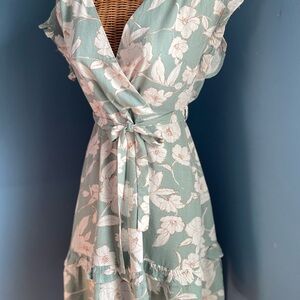 Floral Wrap Midi Dress in Sage Green